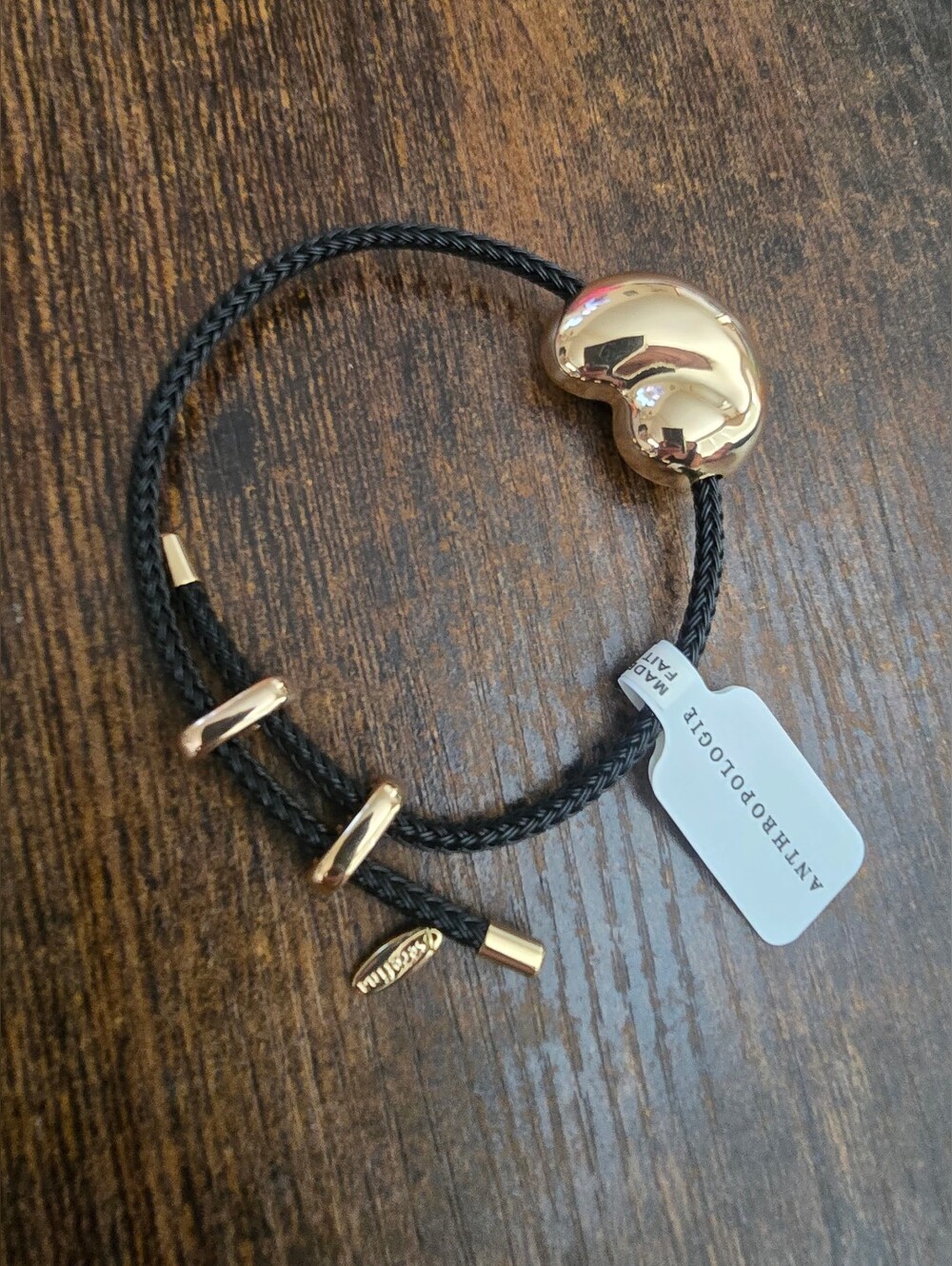 NWT! Anthropologie, Bean Pendant Cord Bracelet, Black/Gold, MSRP $42 - Picture 5 of 5